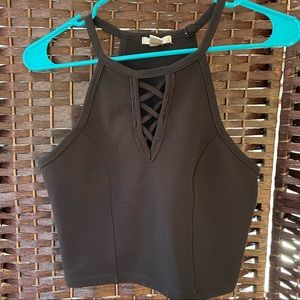 Bozzolo Black Criss Cross Neckline Sleeveless Crop Top - Size Juniors Medium